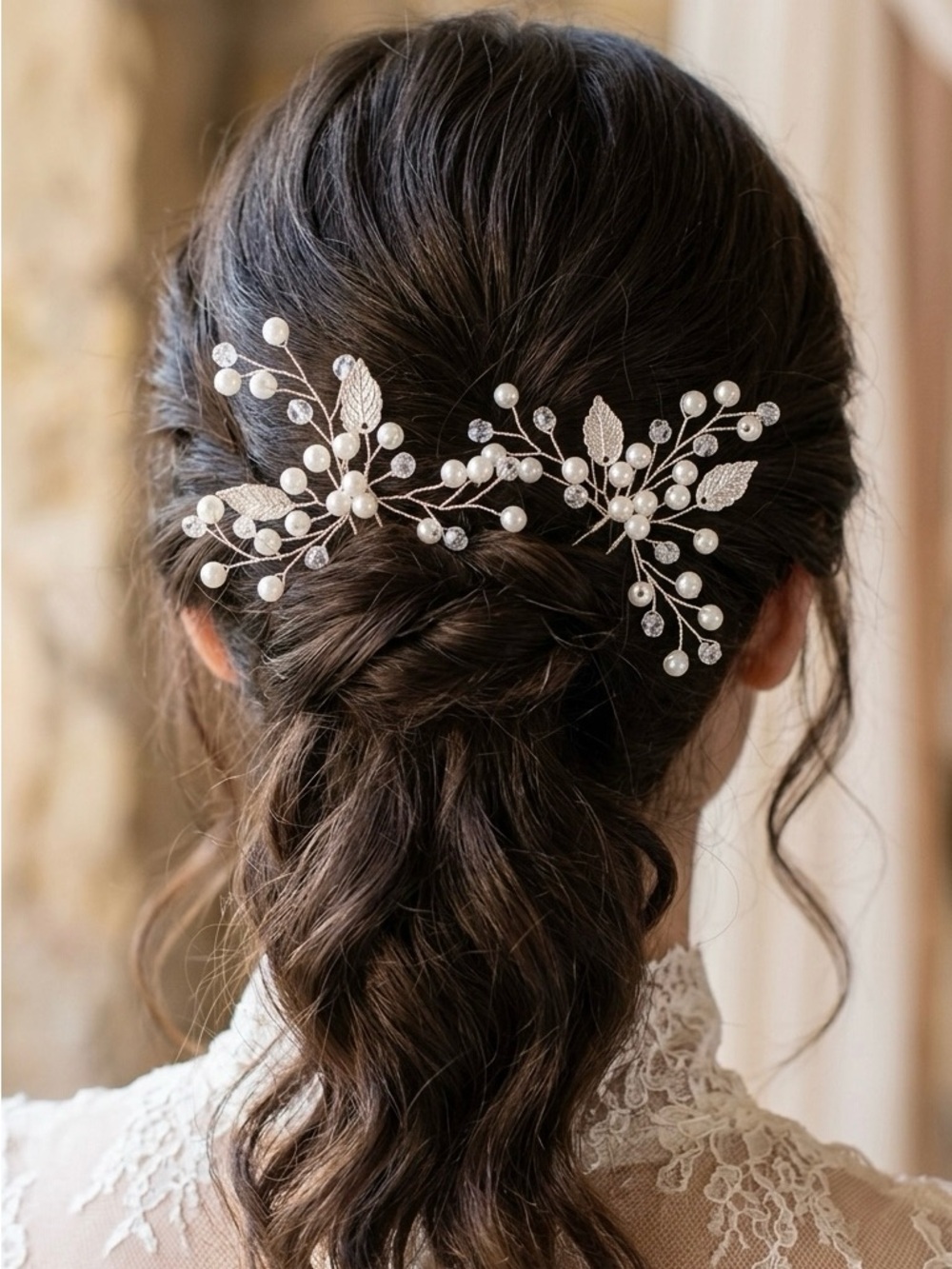 Pearl & Crystal Bridal Hair Pins - Silver Accents